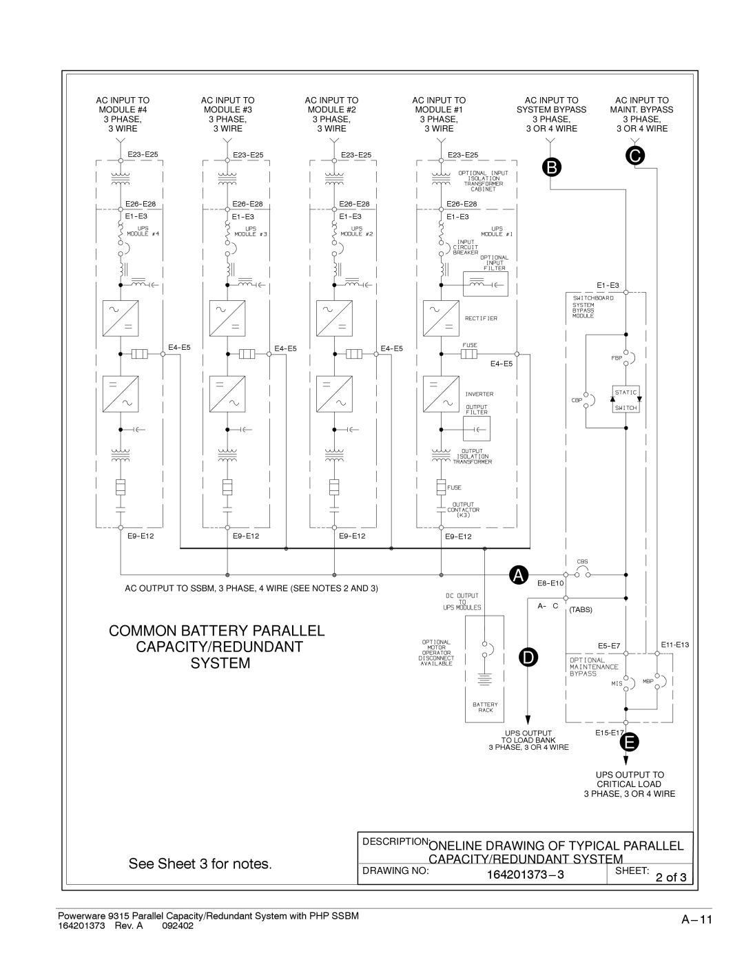 Powerware 9315s manual See Sheet 3 for notes, CAPACITY/REDUNDANT System 