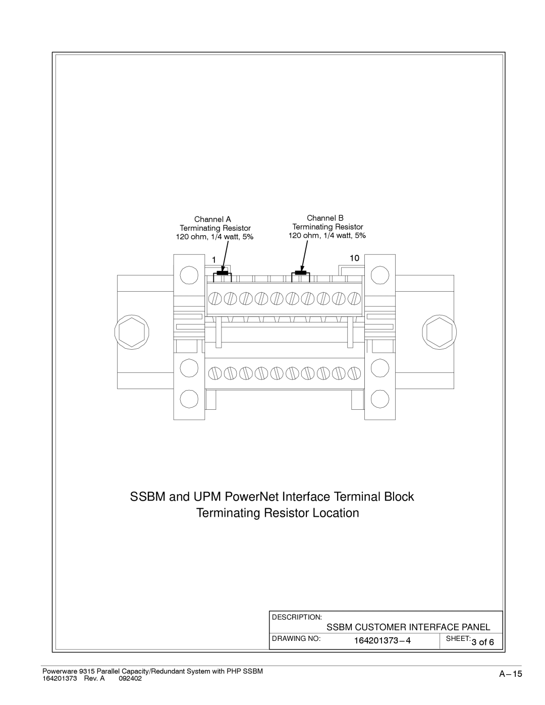 Powerware 9315s manual Terminating Resistor Location 