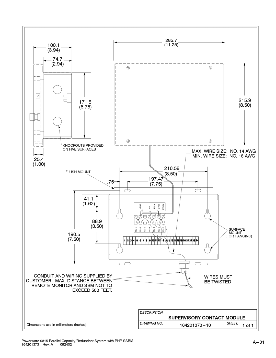 Powerware 9315s manual Supervisory Contact Module, 164201373---10 