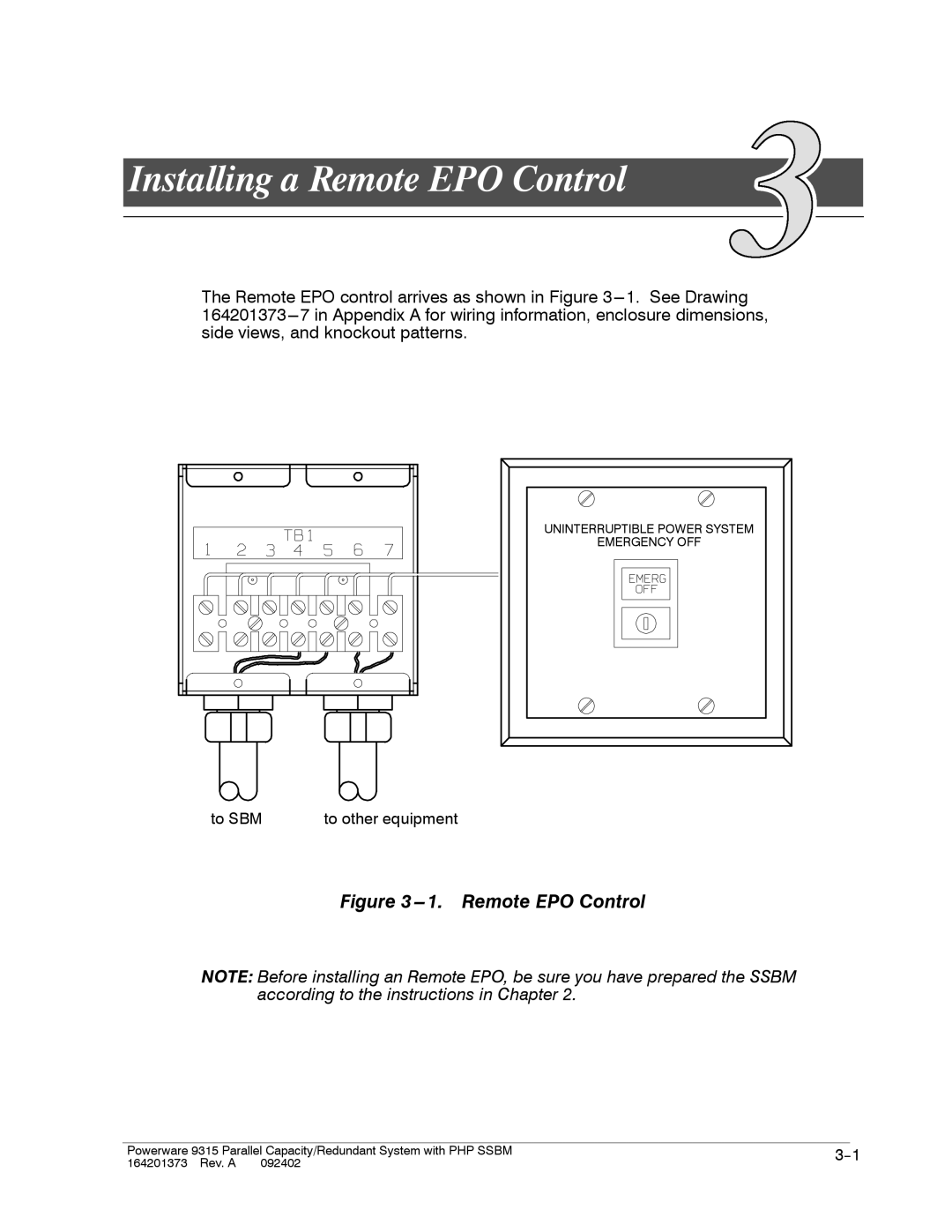 Powerware 9315s manual Installing a Remote EPO Control 