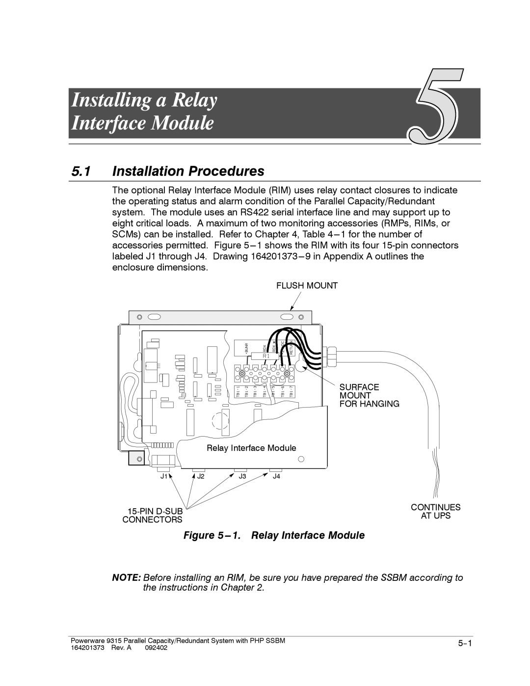 Powerware 9315s manual Installing a Relay Interface Module 