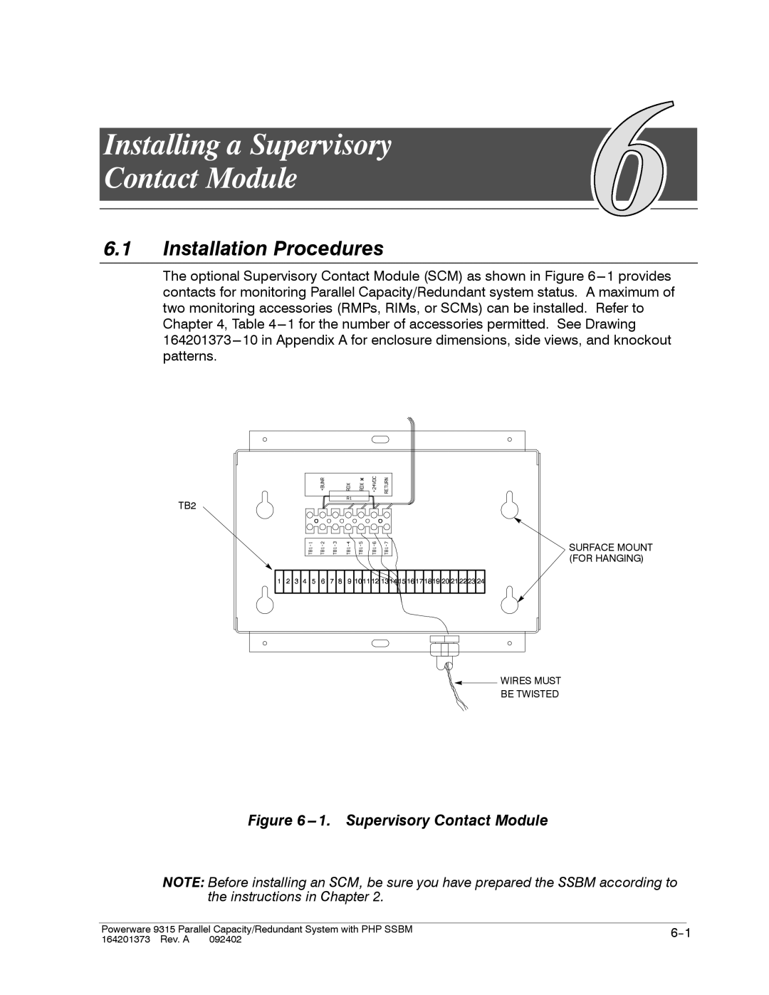 Powerware 9315s manual Installing a Supervisory Contact Module 