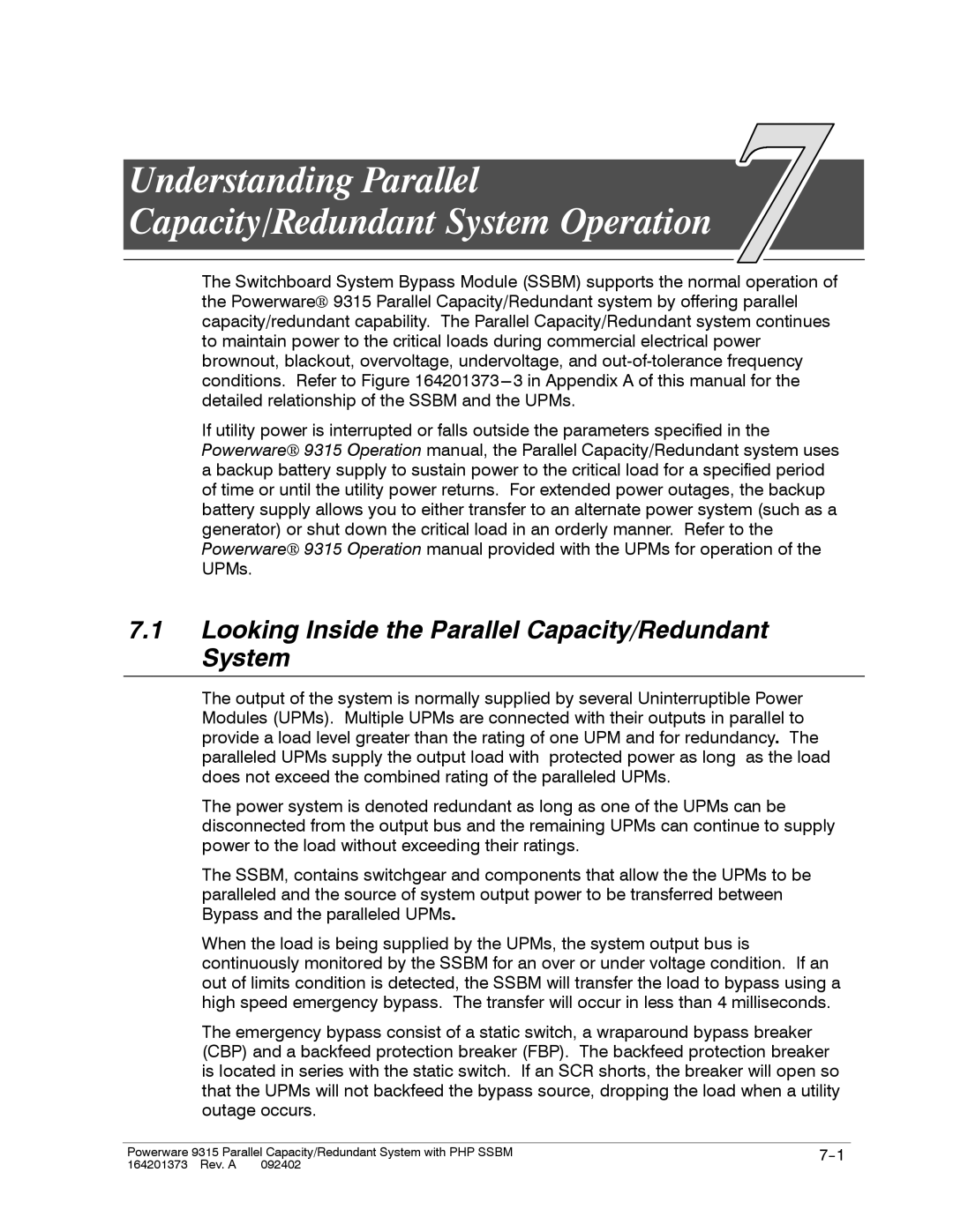 Powerware 9315s manual Understanding Parallel Capacity/Redundant System Operation 