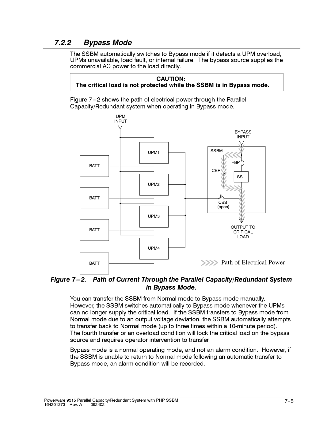 Powerware 9315s manual Bypass Mode 