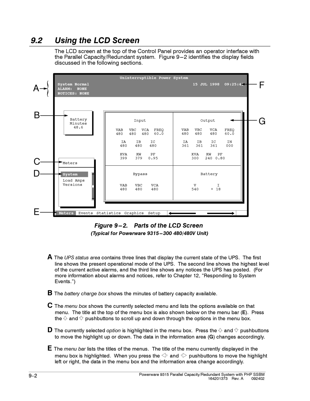 Powerware 9315s manual Using the LCD Screen, Alarm None 