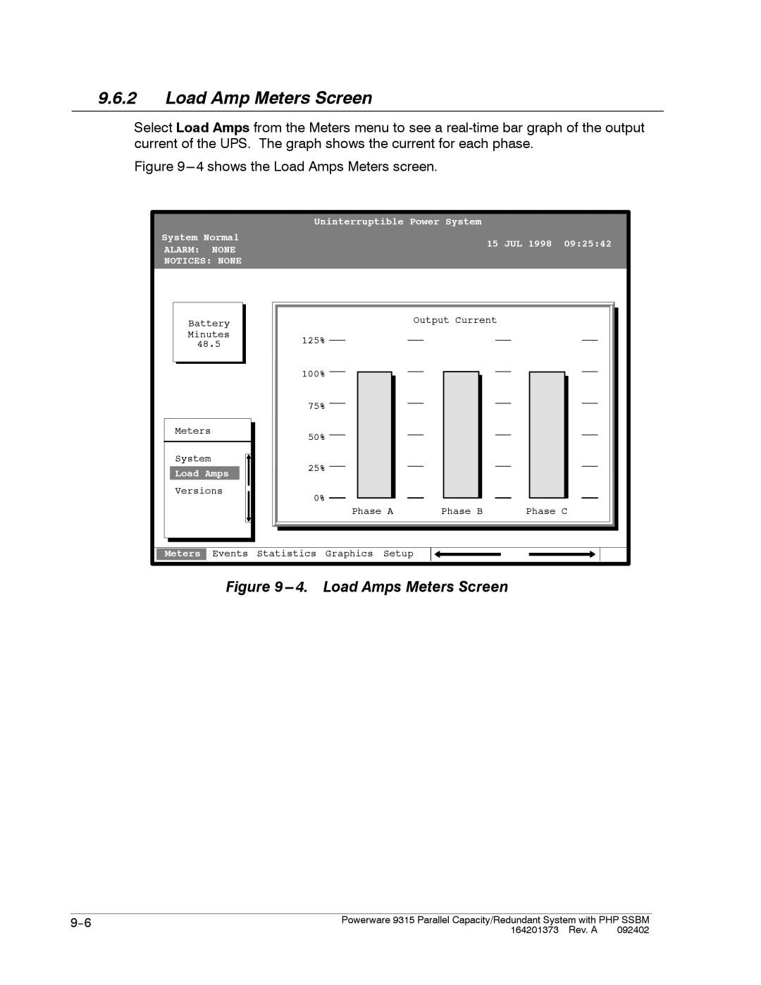 Powerware 9315s manual Load Amp Meters Screen, Load Amps 