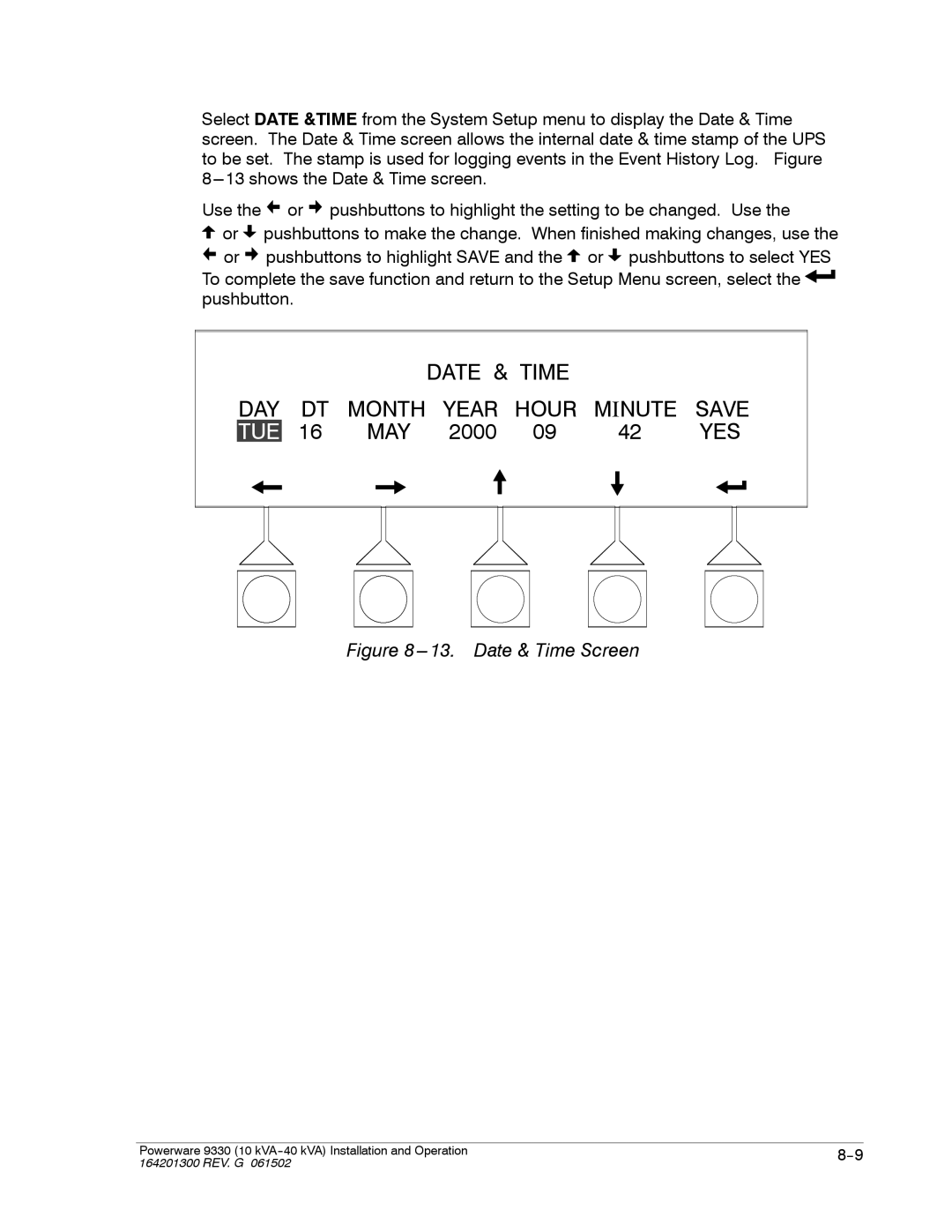 Powerware 9330 operation manual Date & Time 