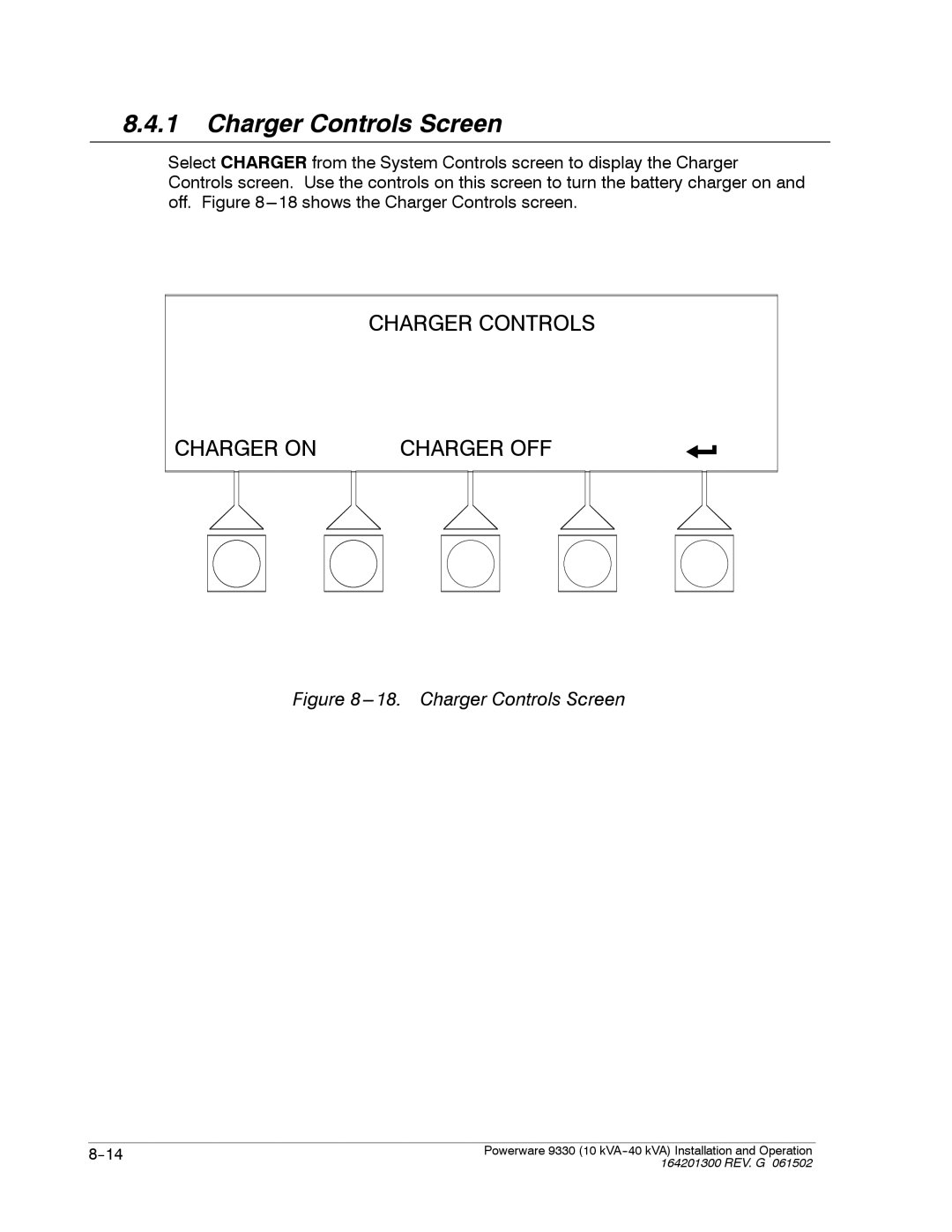 Powerware 9330 operation manual Charger Controls Screen 