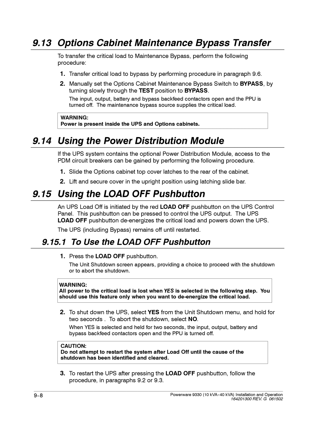 Powerware 9330 operation manual Options Cabinet Maintenance Bypass Transfer, Using the Power Distribution Module 