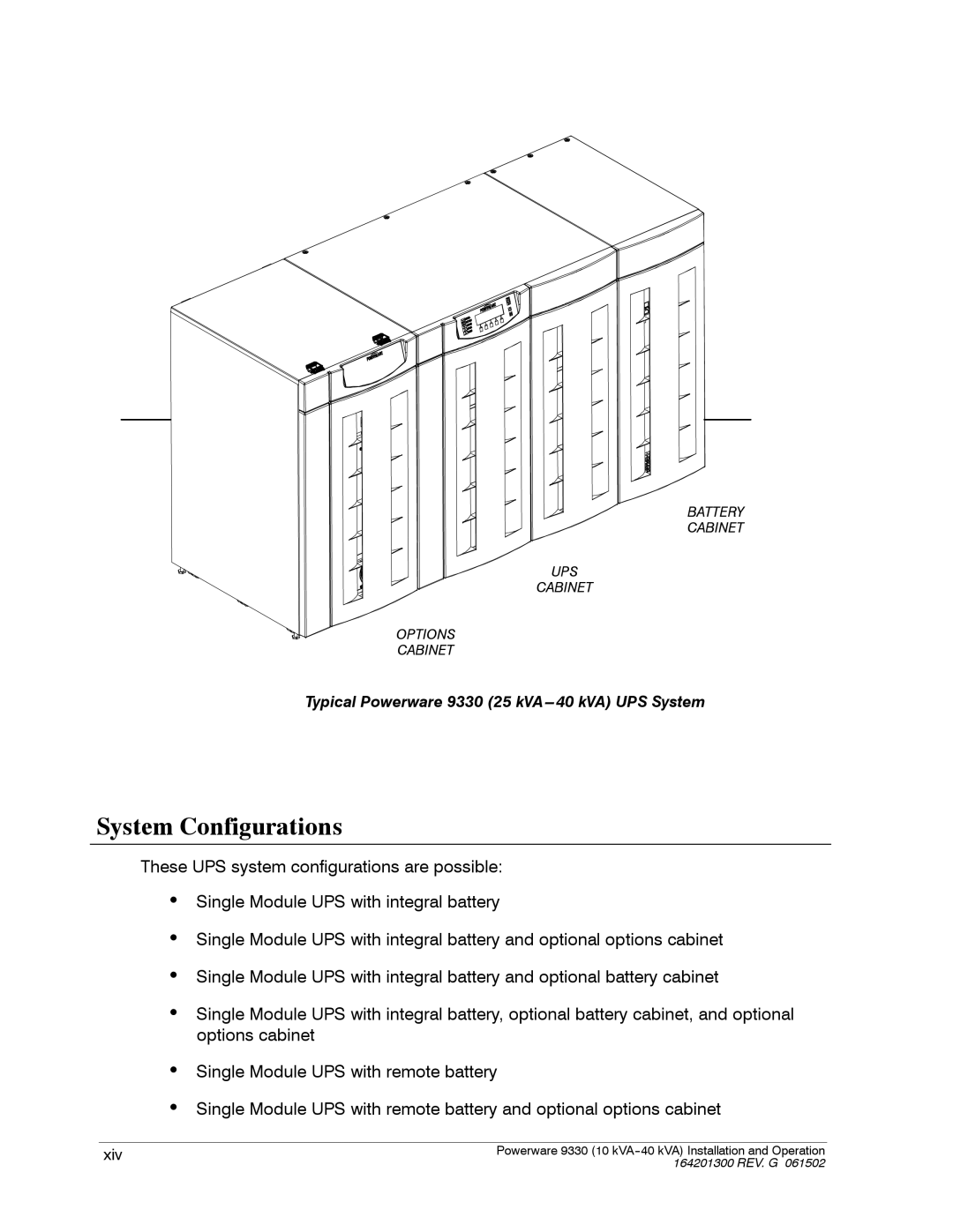 Powerware 9330 operation manual System Configurations 