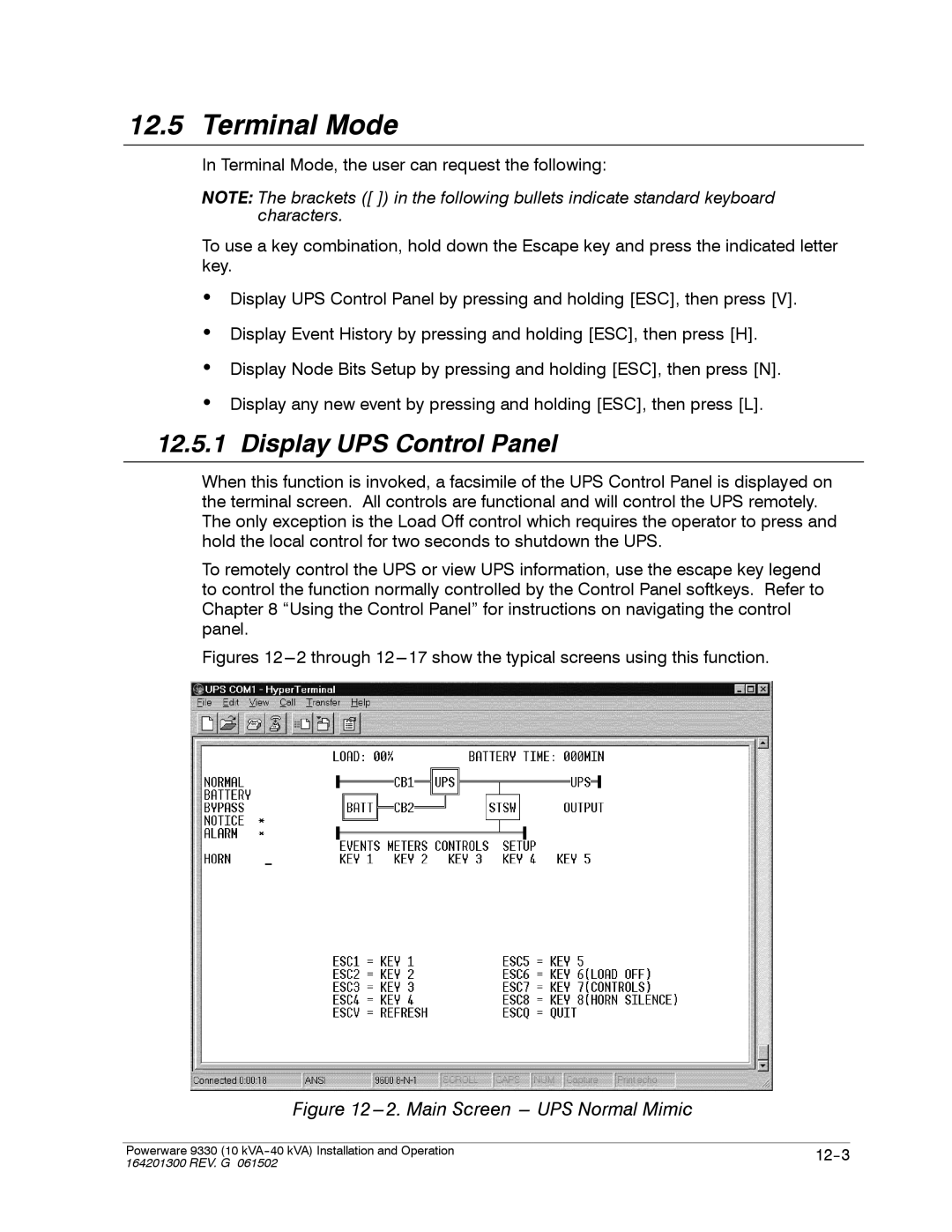 Powerware 9330 operation manual Terminal Mode, Display UPS Control Panel 