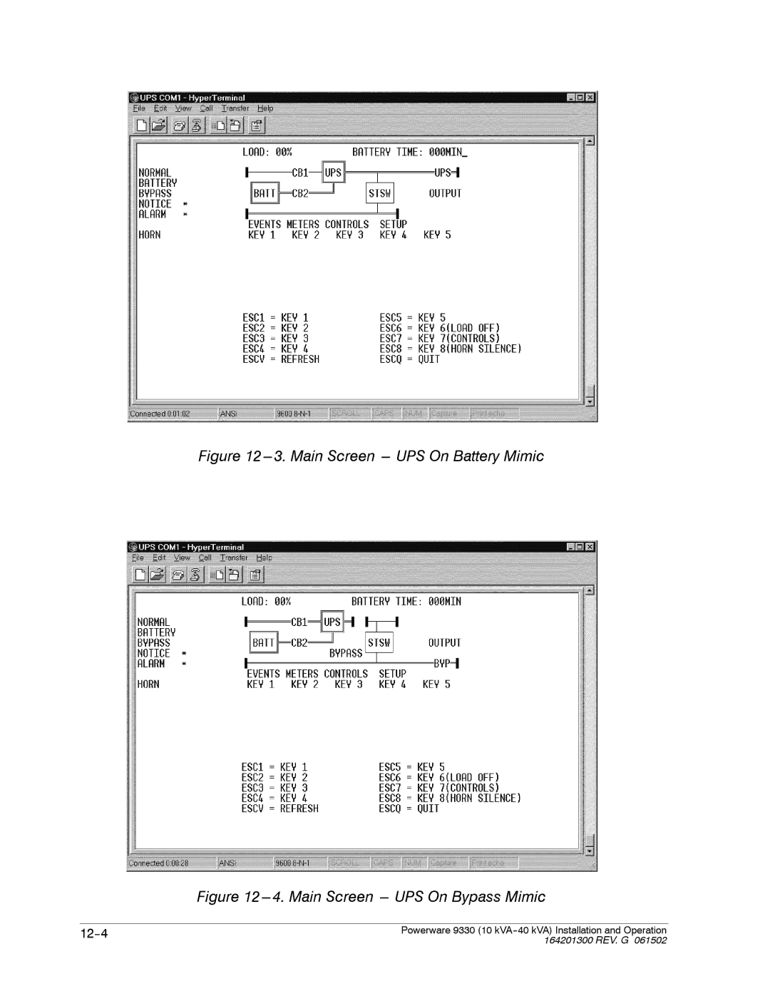 Powerware 9330 operation manual Main Screen --- UPS On Battery Mimic 