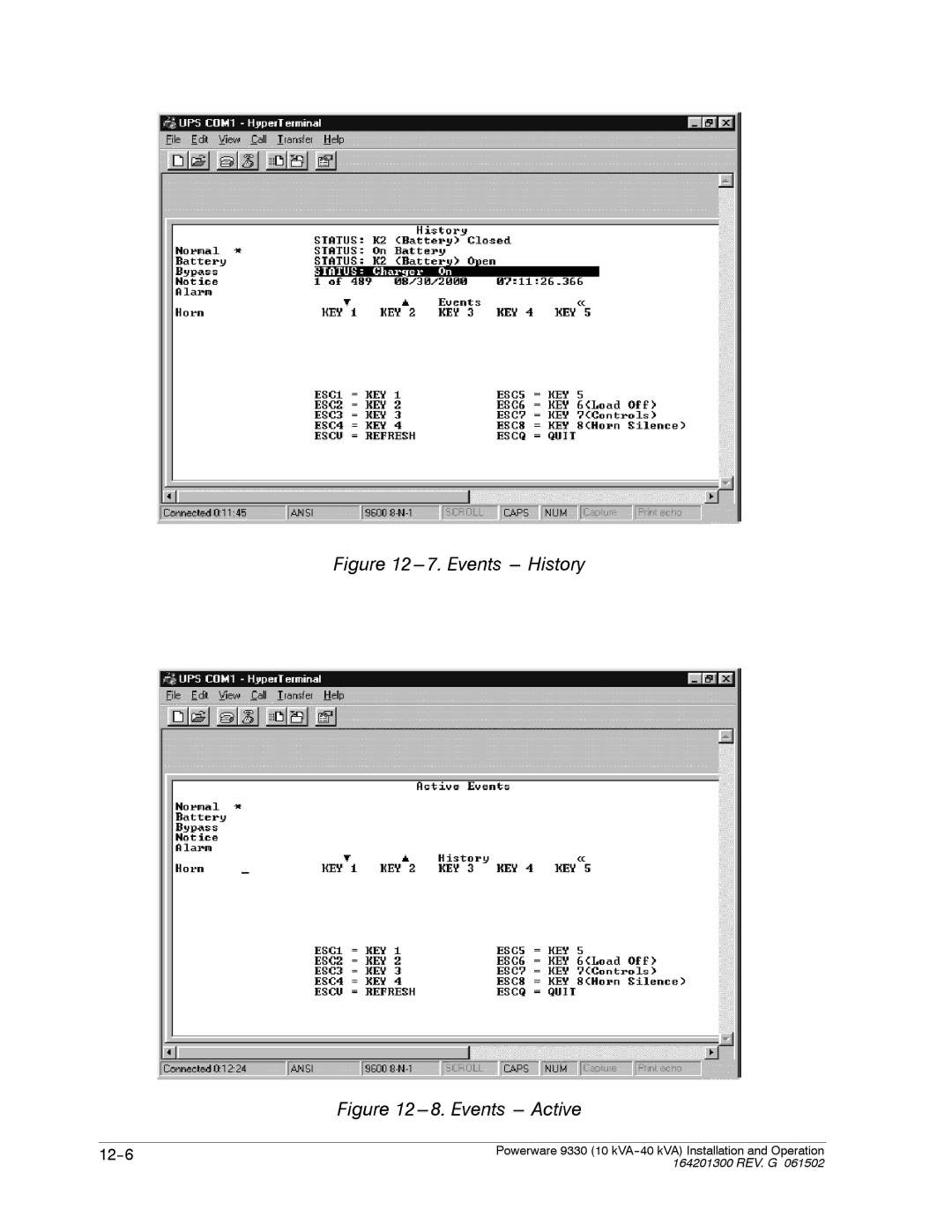 Powerware 9330 operation manual Events --- History 