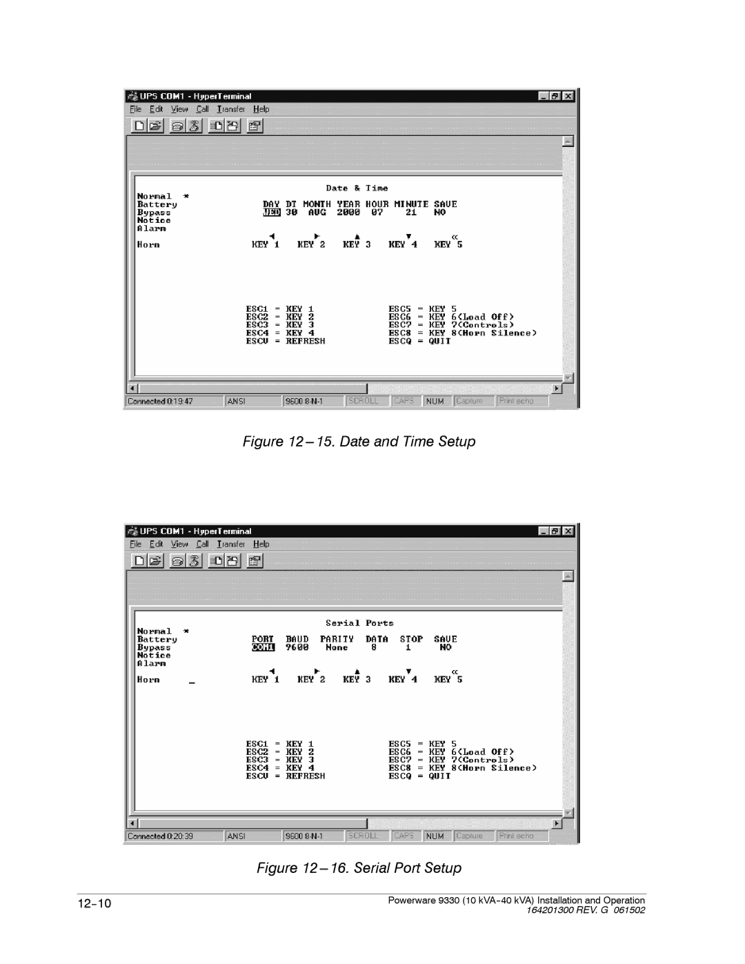 Powerware 9330 operation manual Date and Time Setup 