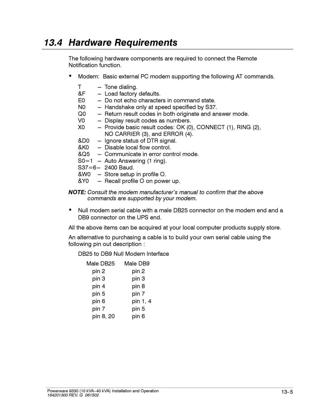 Powerware 9330 operation manual Hardware Requirements 