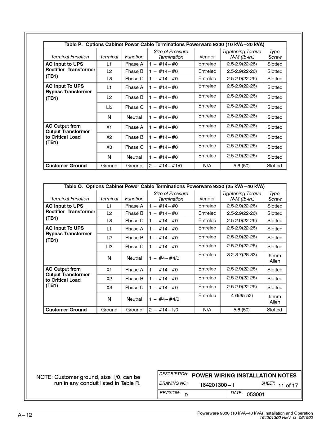 Powerware 9330 operation manual Sheet 11 