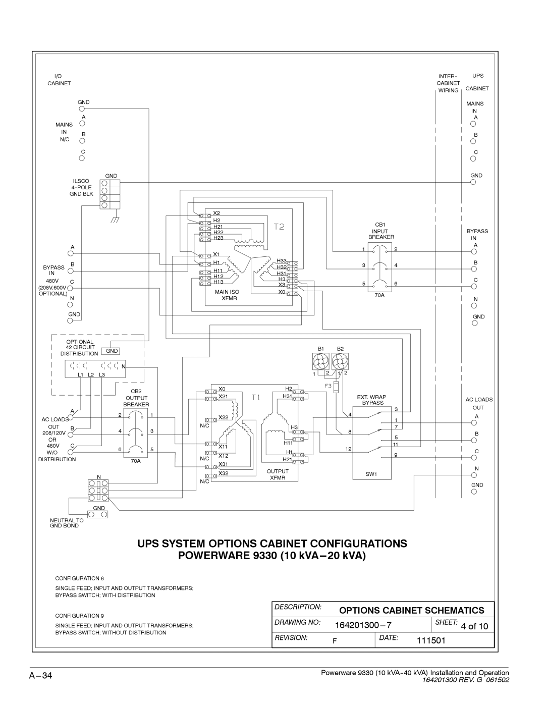 Powerware 9330 operation manual Options Cabinet Schematics 