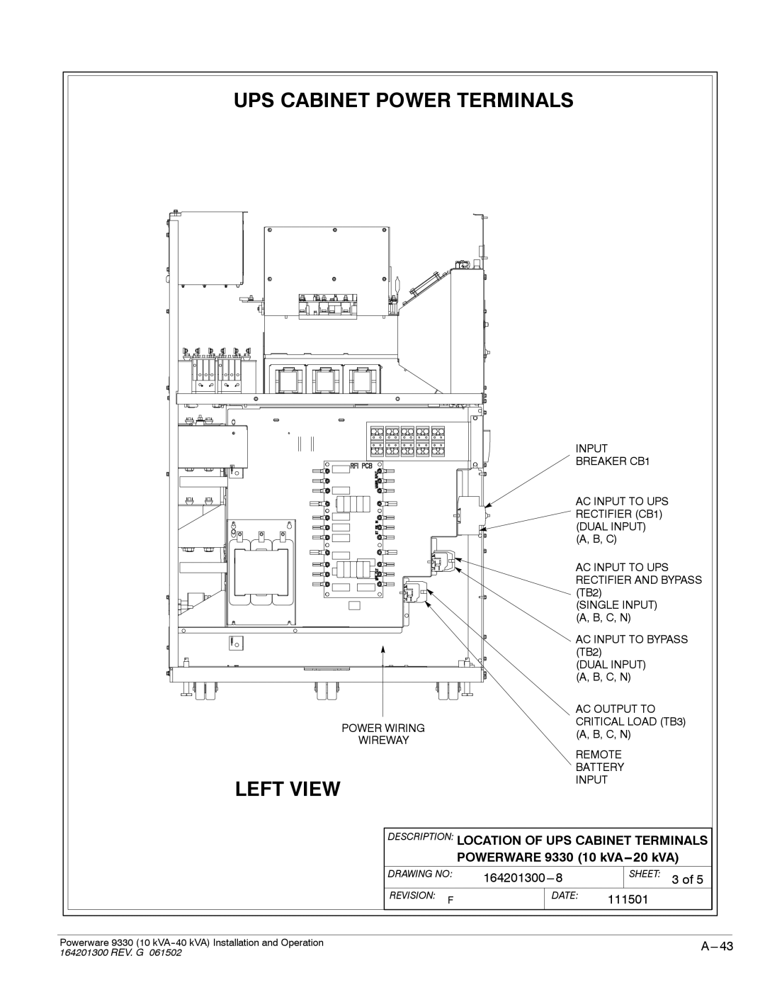 Powerware 9330 operation manual Left View 