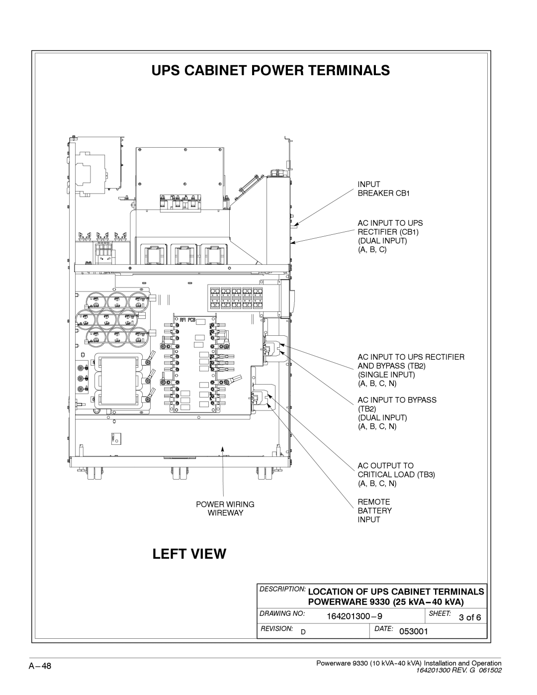 Powerware 9330 operation manual Left View 