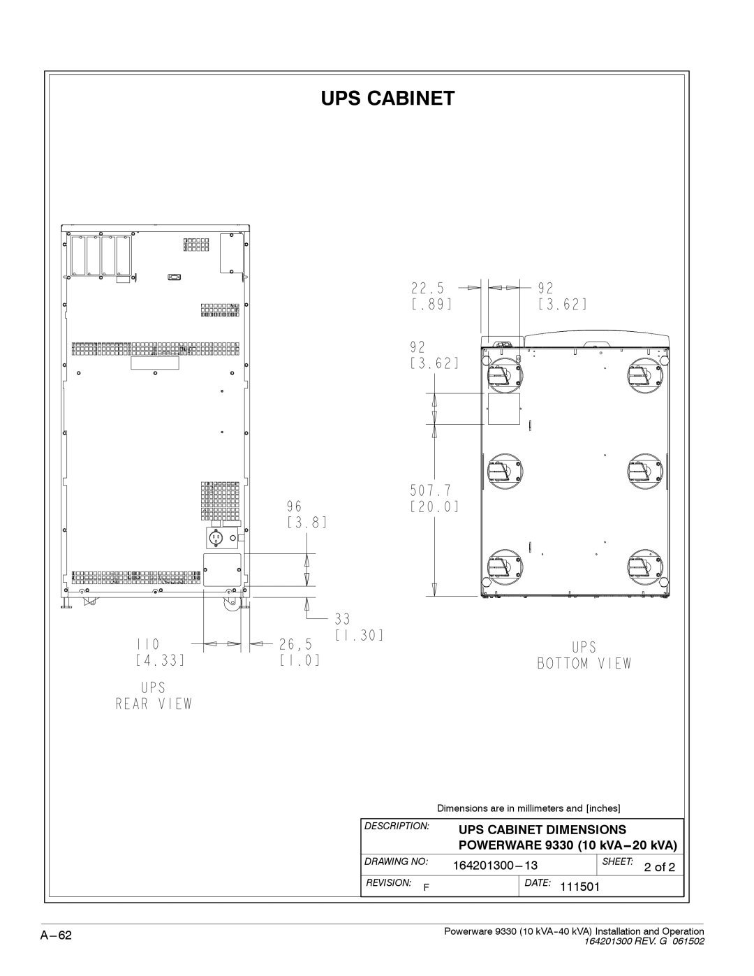 Powerware 9330 operation manual UPS Cabinet 