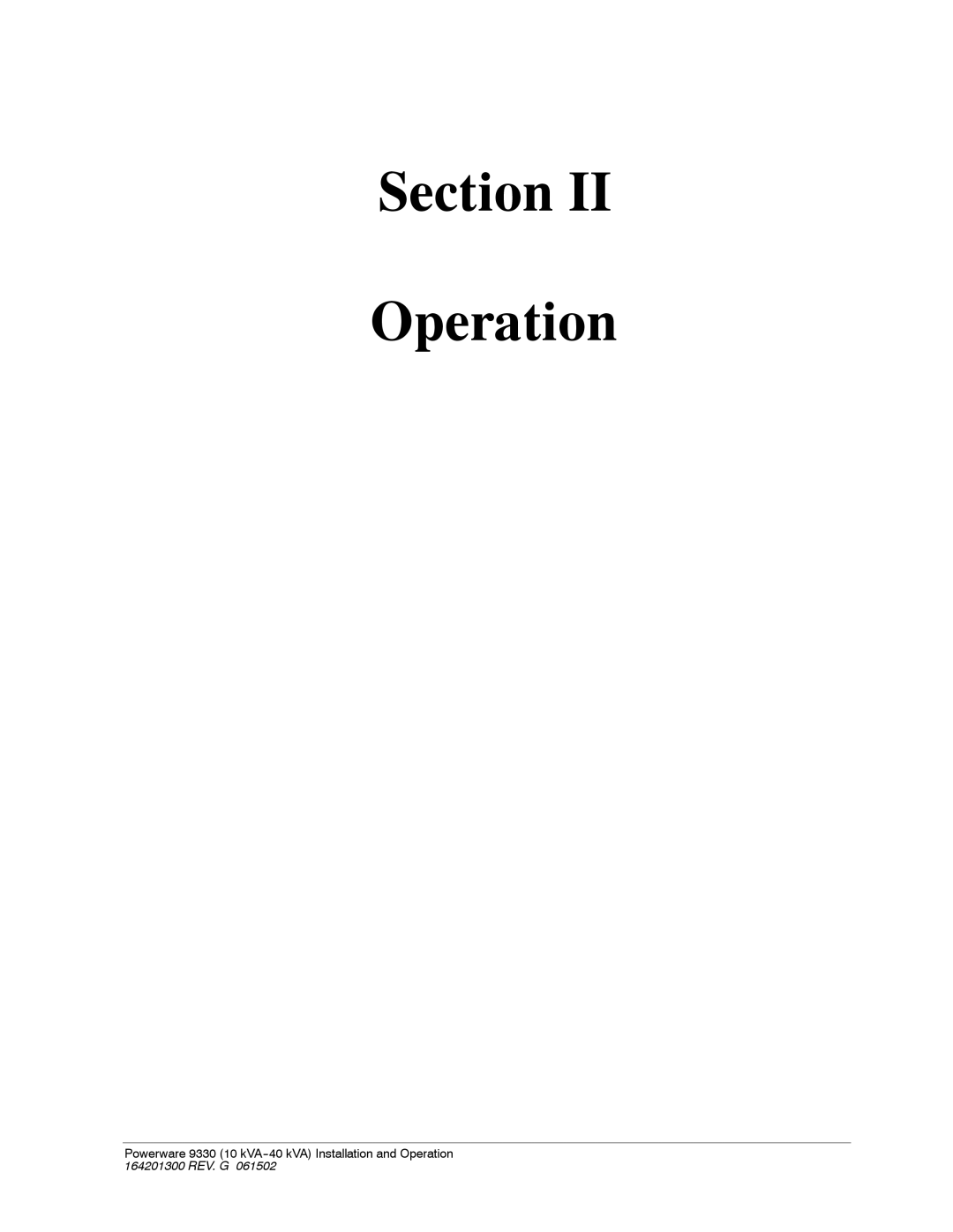 Powerware 9330 operation manual Section Operation 