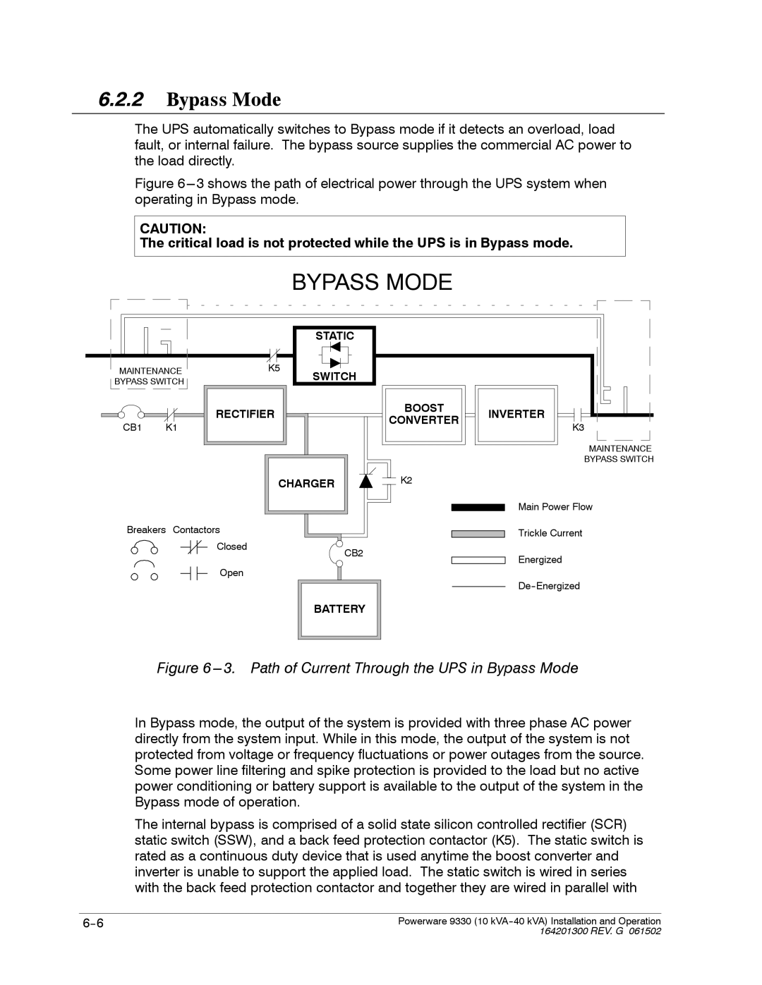 Powerware 9330 operation manual Bypass Mode 