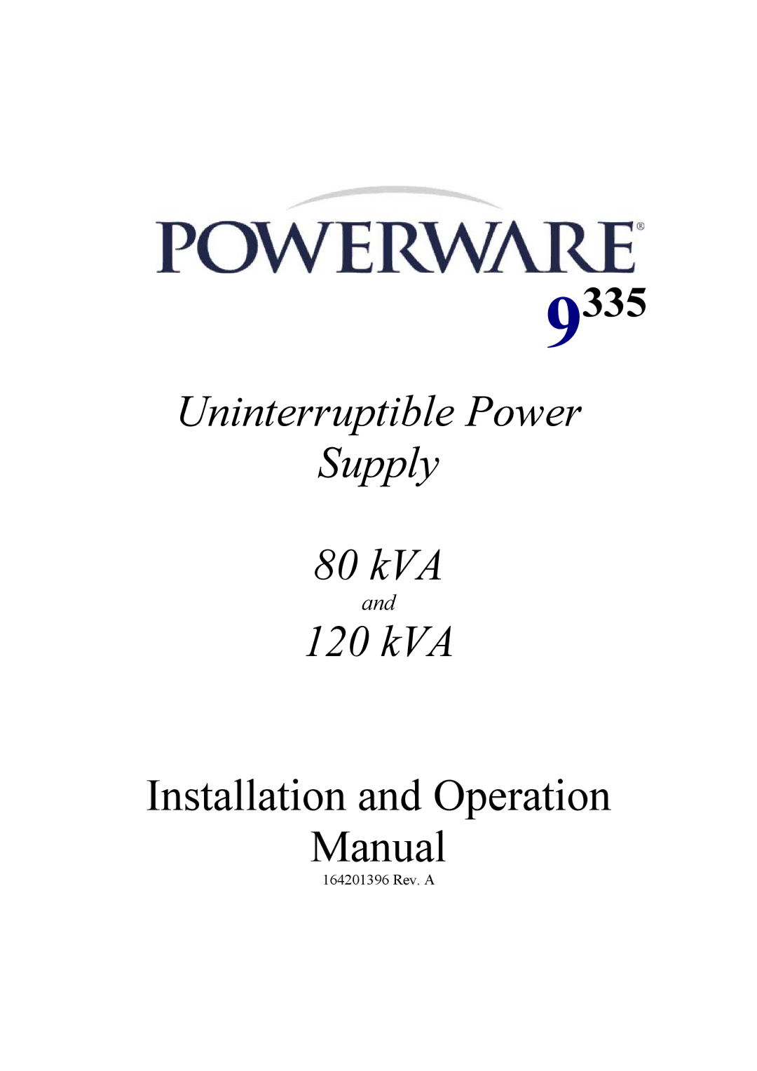 Powerware 9335 operation manual Uninterruptible Power Supply 80 kVA 120 kVA 