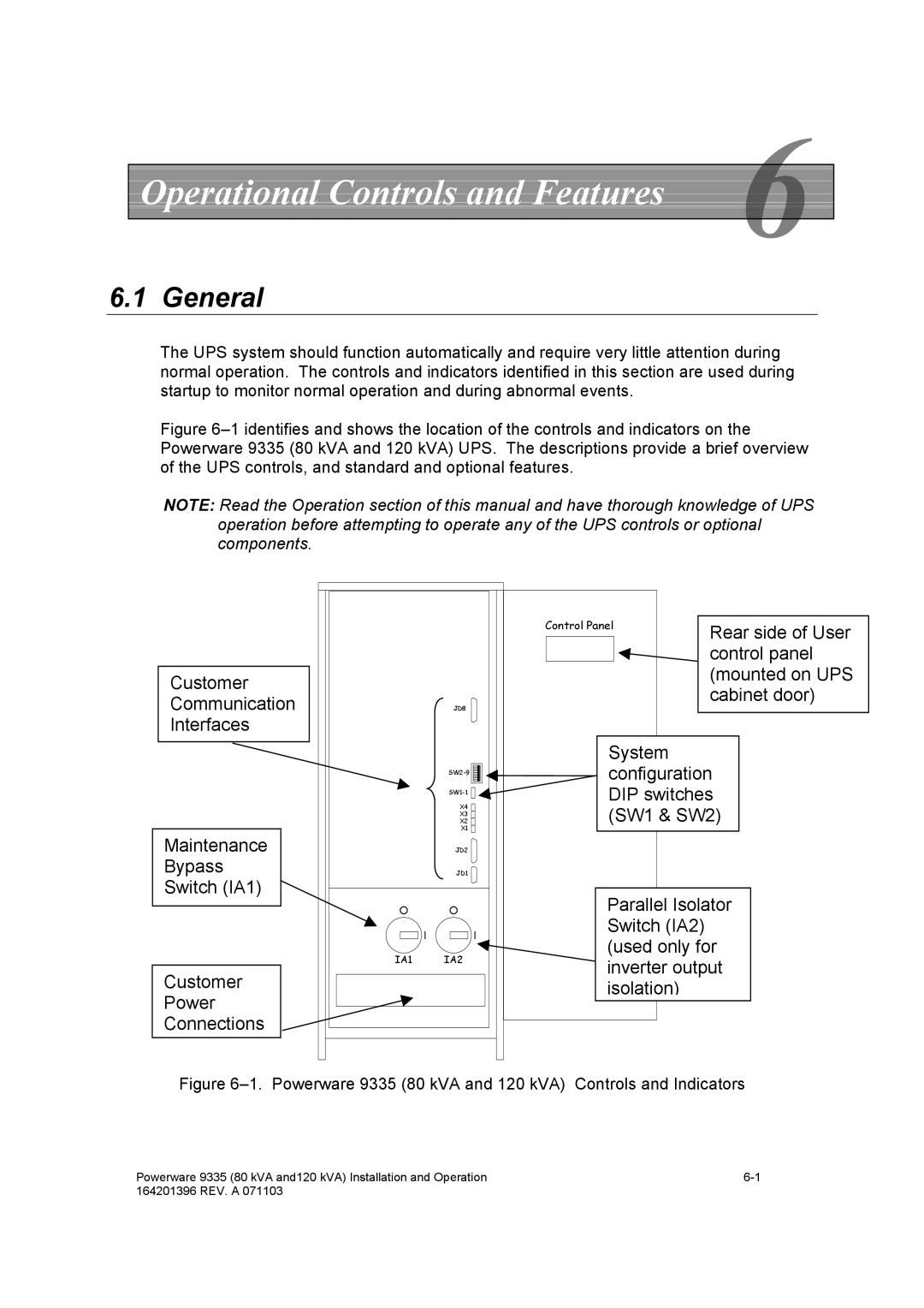 Powerware 9335 operation manual Operational Controls and Features, General 