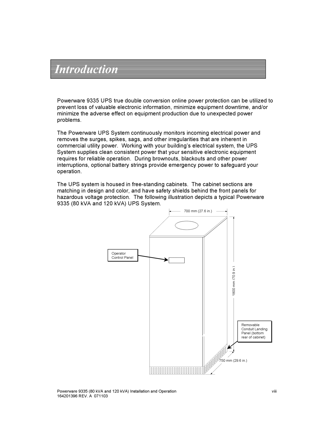 Powerware 9335 operation manual Introduction 