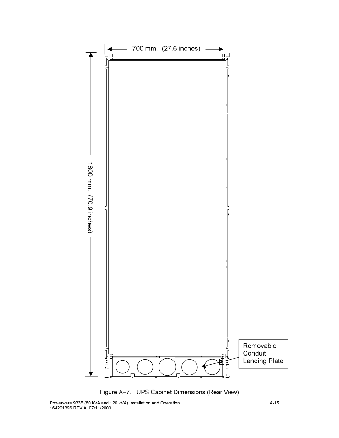 Powerware 9335 operation manual Figure A-7. UPS Cabinet Dimensions Rear View 