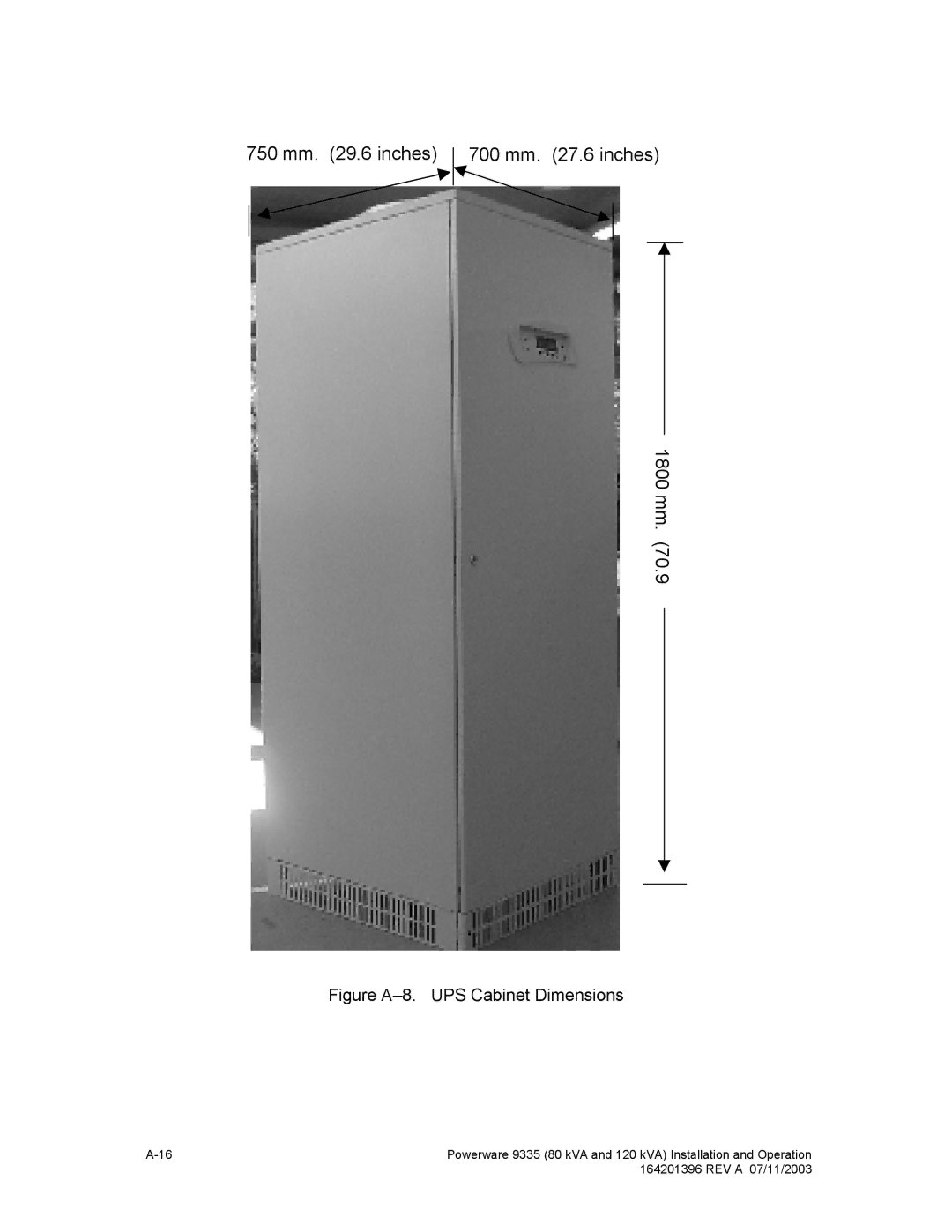 Powerware 9335 operation manual 750 mm .6 inches 700 mm .6 inches 1800 mm 