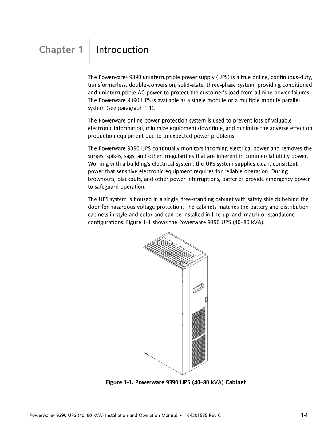 Powerware 9390 operation manual Chapter, Introduction 