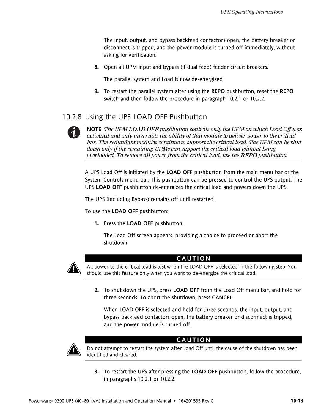 Powerware 9390 operation manual 10-13 