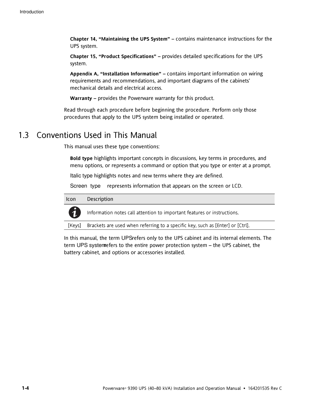 Powerware 9390 operation manual Conventions Used in This Manual, This manual uses these type conventions 