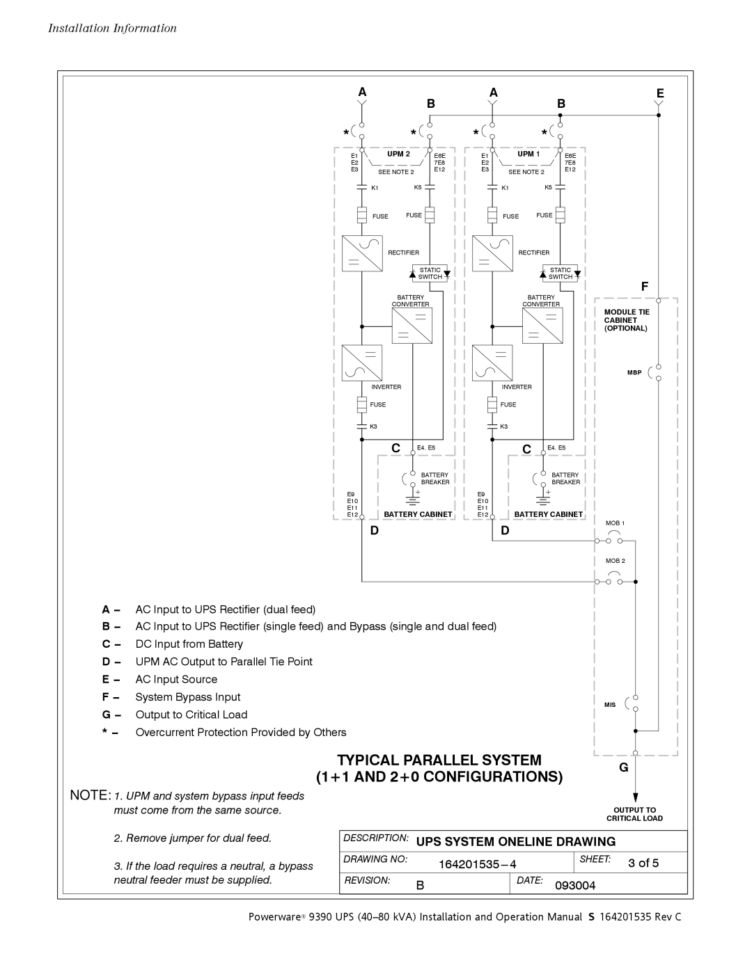 Powerware 9390 operation manual Typical Parallel System +1 and 2+0 Configurations 