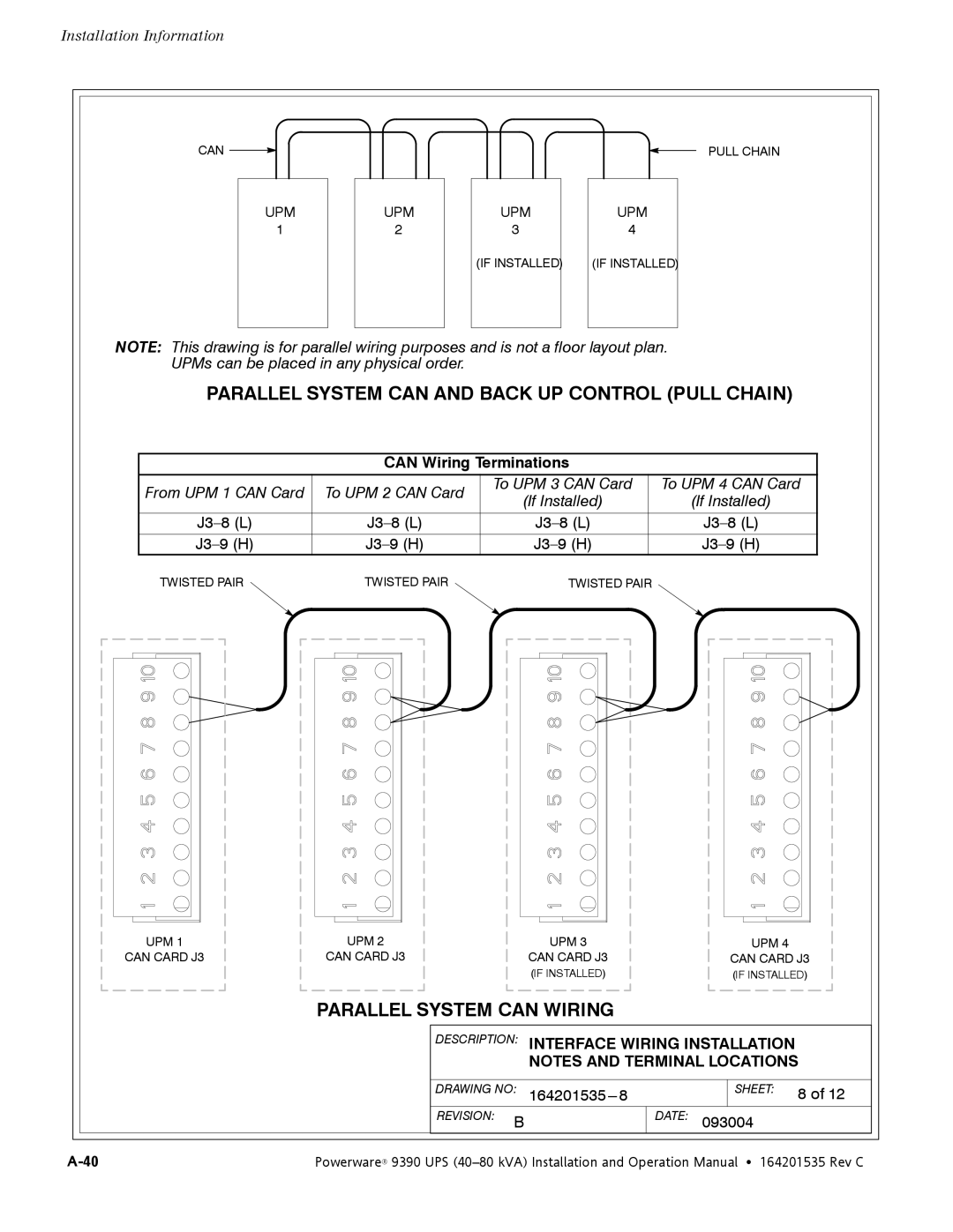 Powerware 9390 operation manual Parallel System can Wiring 