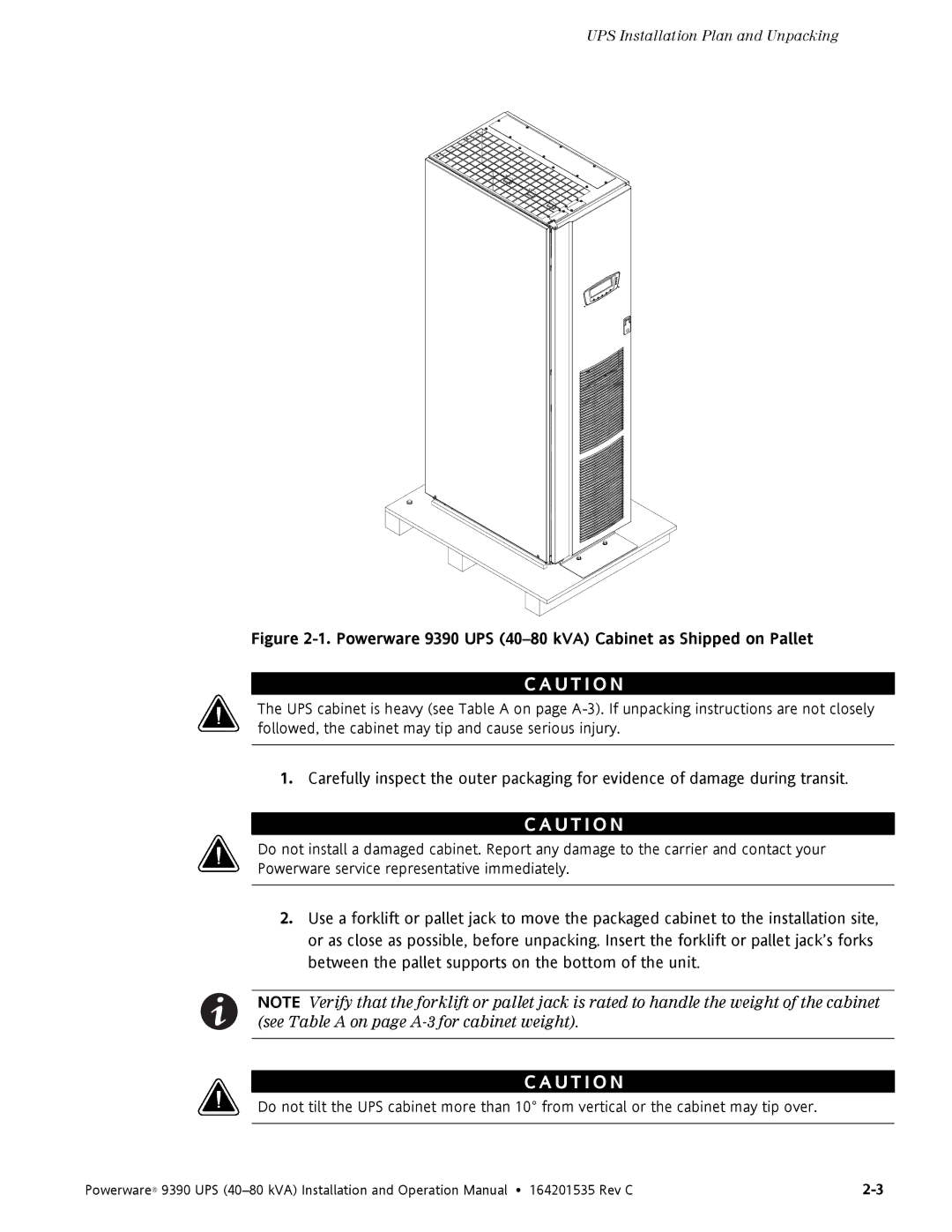 Powerware operation manual Powerware 9390 UPS 40-80 kVA Cabinet as Shipped on Pallet 