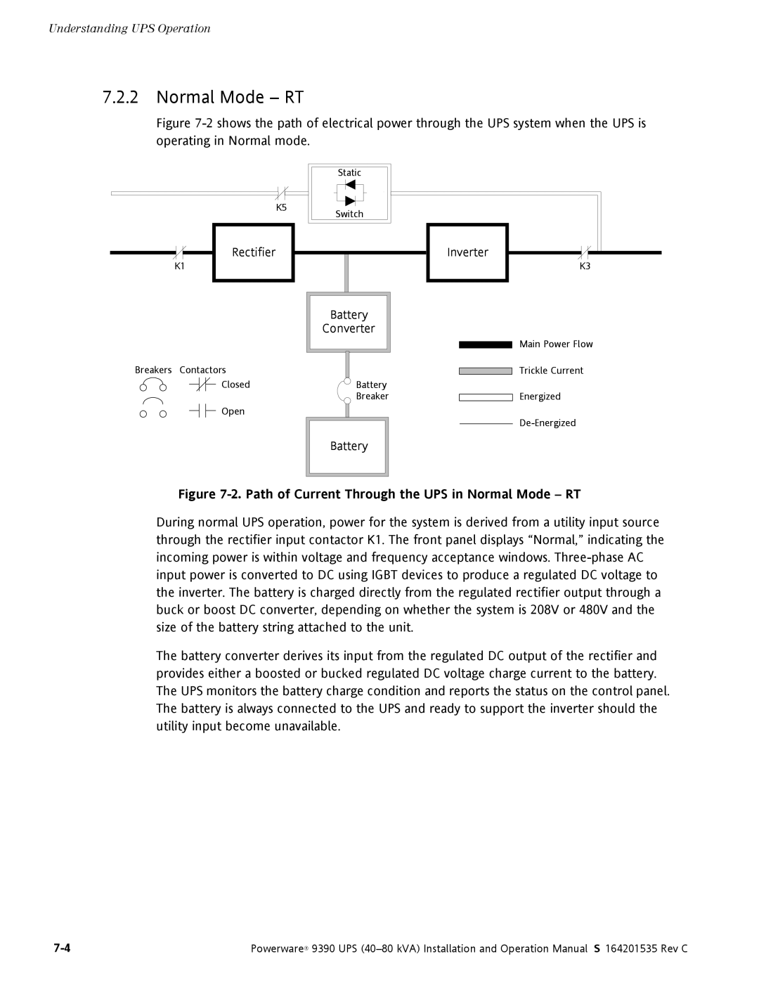 Powerware 9390 operation manual Path of Current Through the UPS in Normal Mode RT 