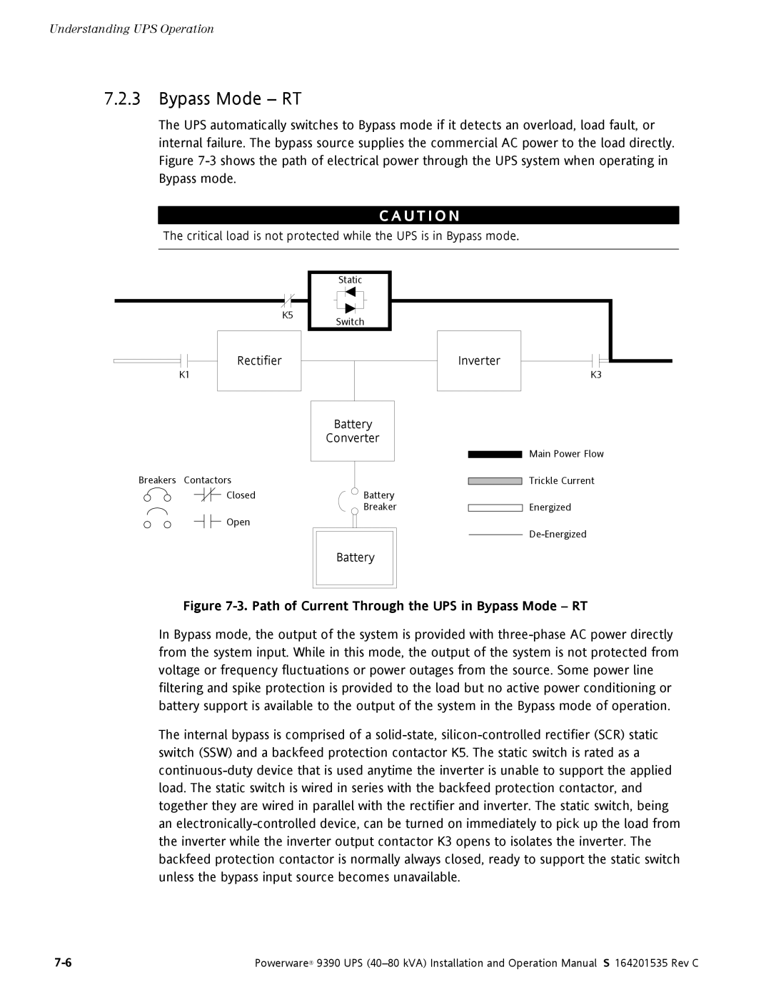 Powerware 9390 operation manual Path of Current Through the UPS in Bypass Mode RT 