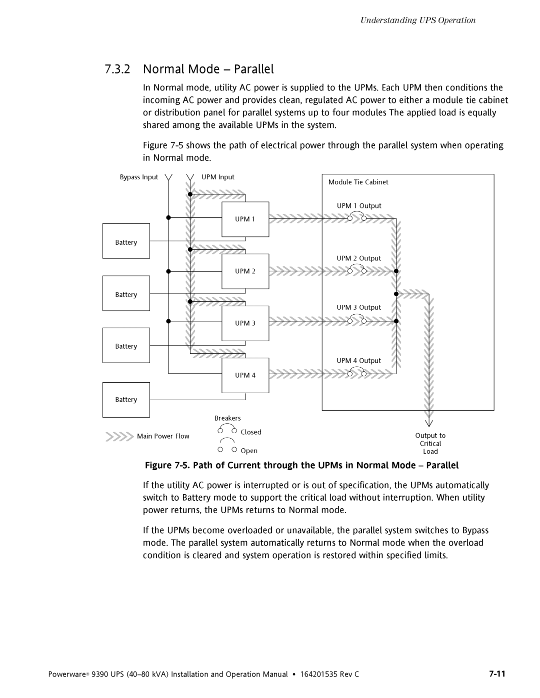 Powerware 9390 operation manual Path of Current through the UPMs in Normal Mode Parallel 