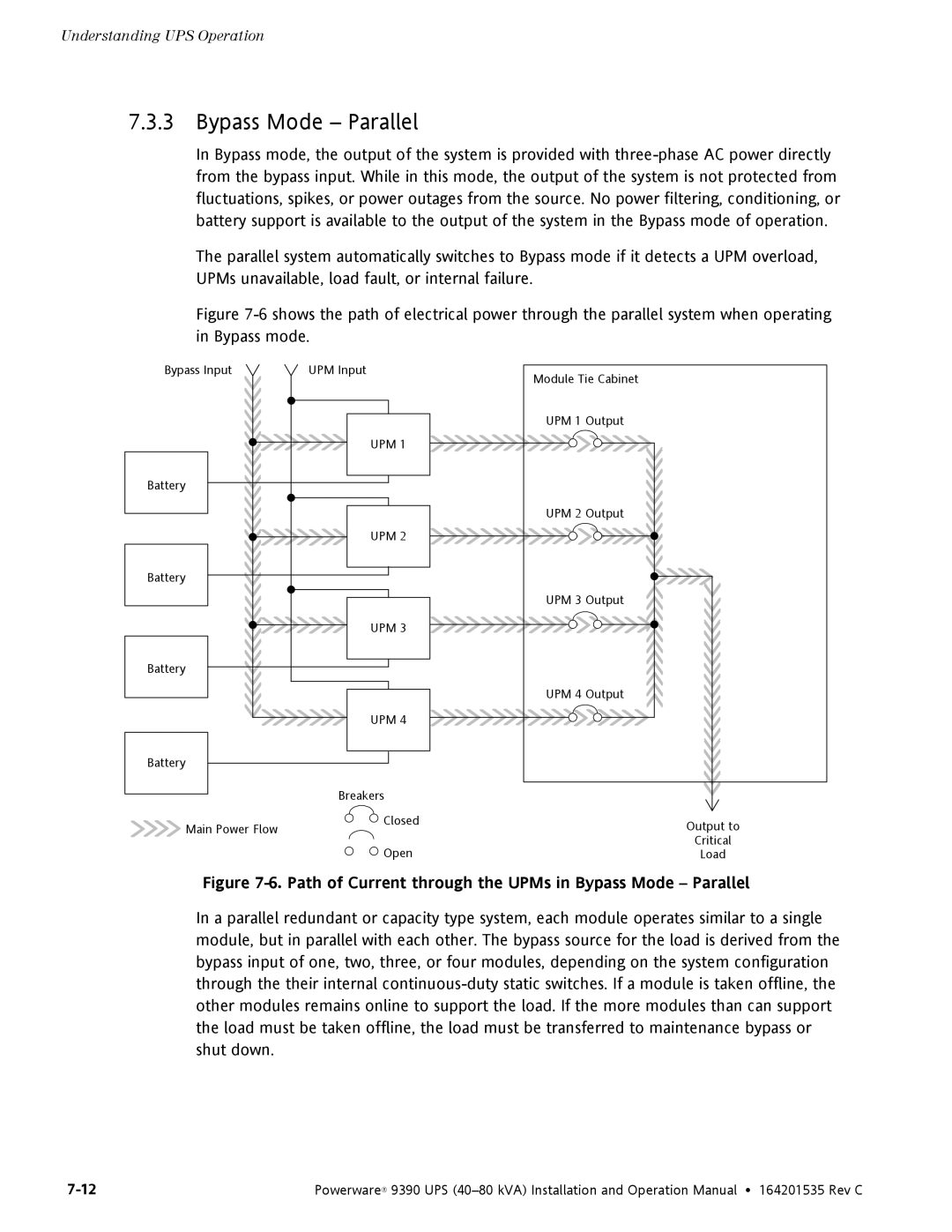 Powerware 9390 operation manual Path of Current through the UPMs in Bypass Mode Parallel 