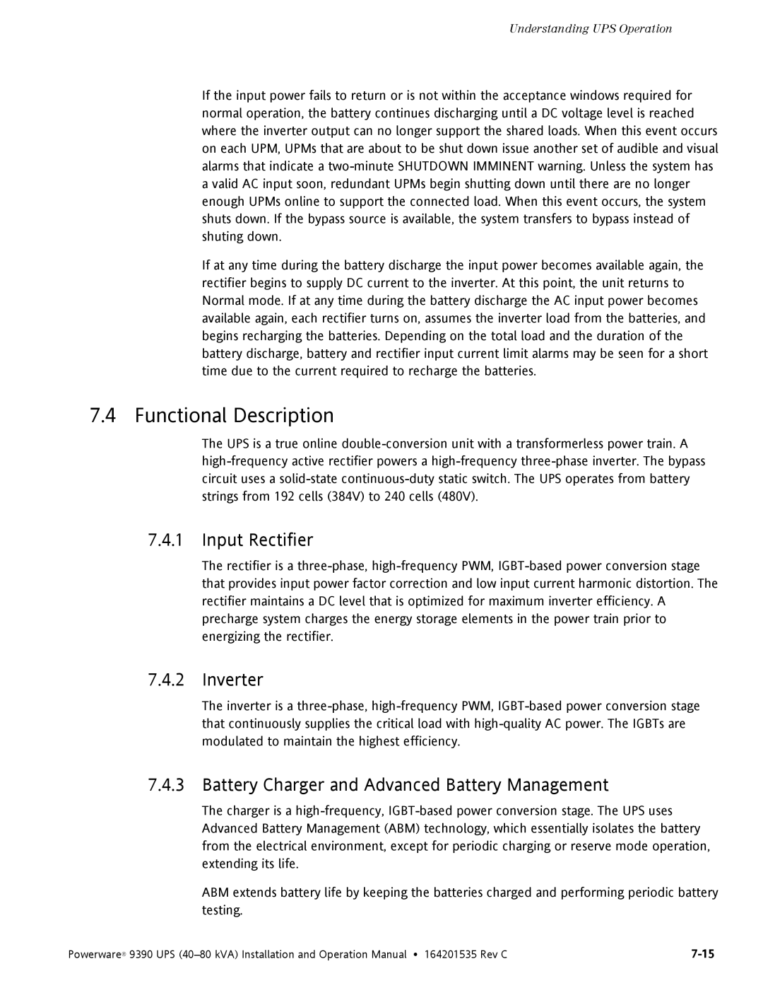 Powerware 9390 Functional Description, Input Rectifier, Inverter, Battery Charger and Advanced Battery Management 