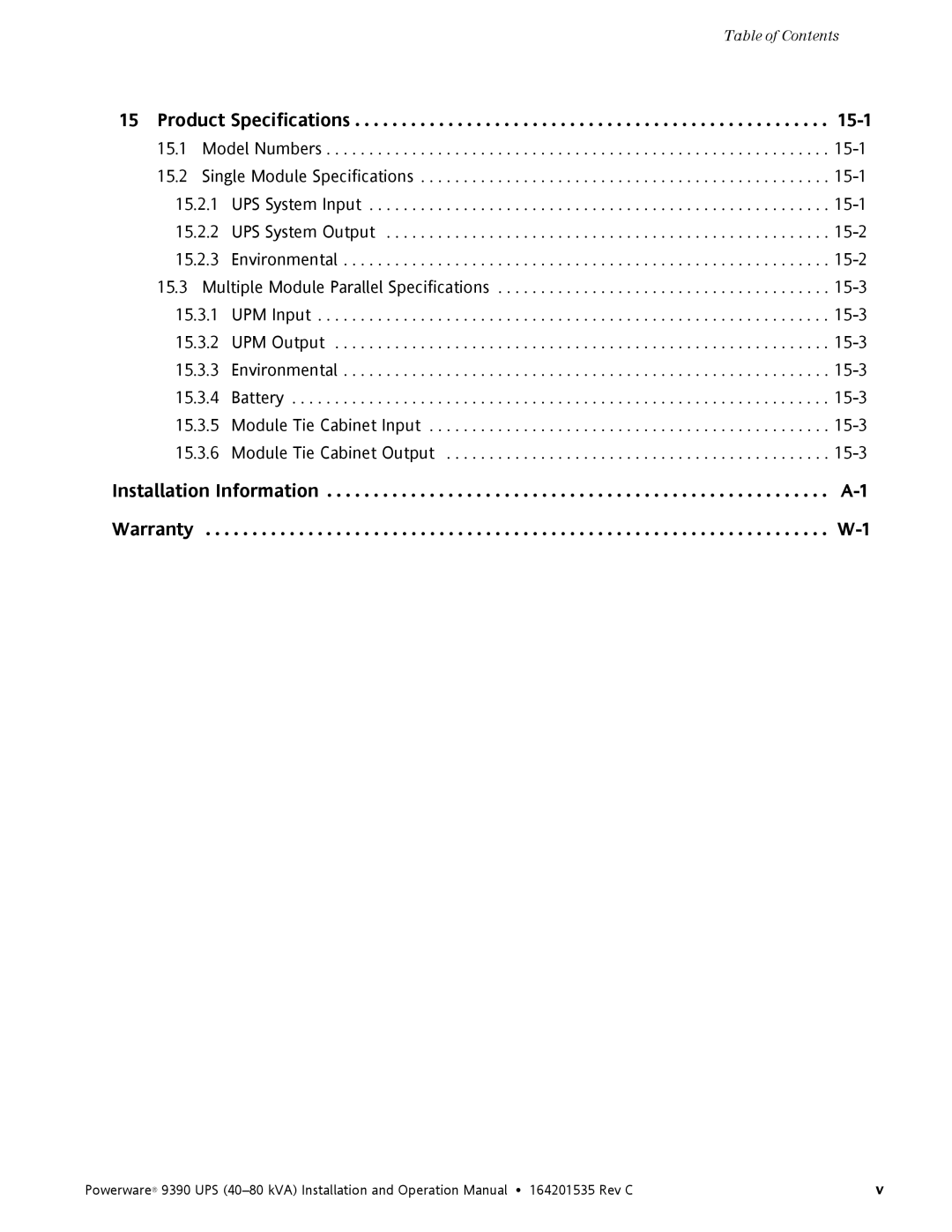 Powerware 9390 operation manual Product Specifications 