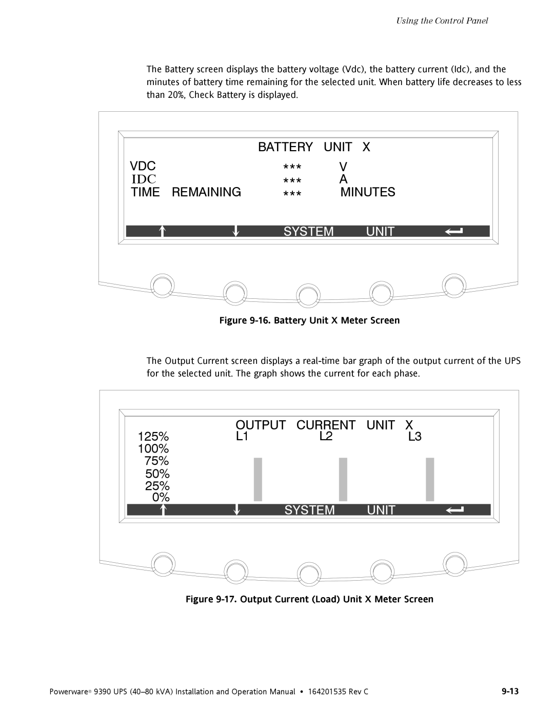 Powerware 9390 operation manual Battery Unit 