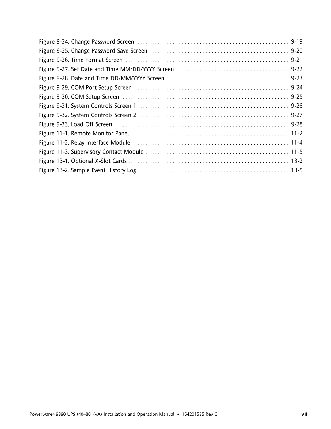 Powerware 9390 operation manual Vii 