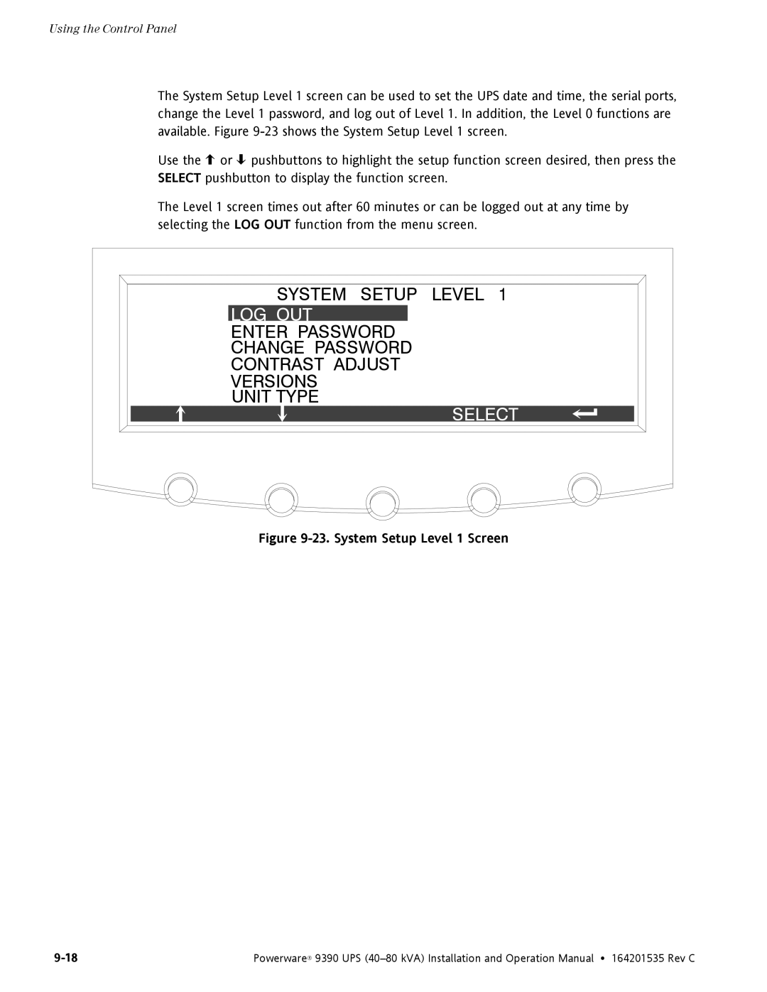 Powerware 9390 operation manual Log Out 