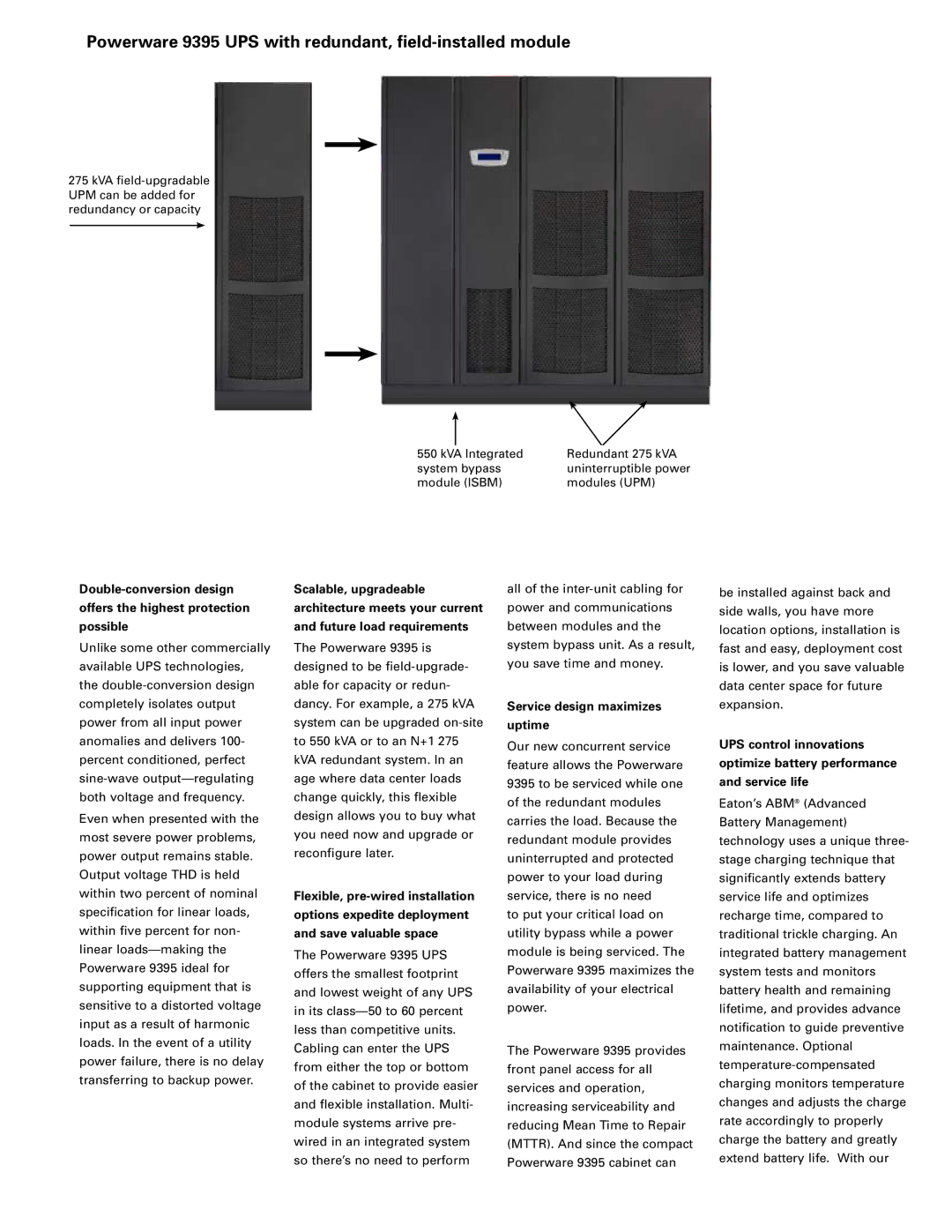 Powerware manual Powerware 9395 UPS with redundant, field-installed module, Service design maximizes uptime 