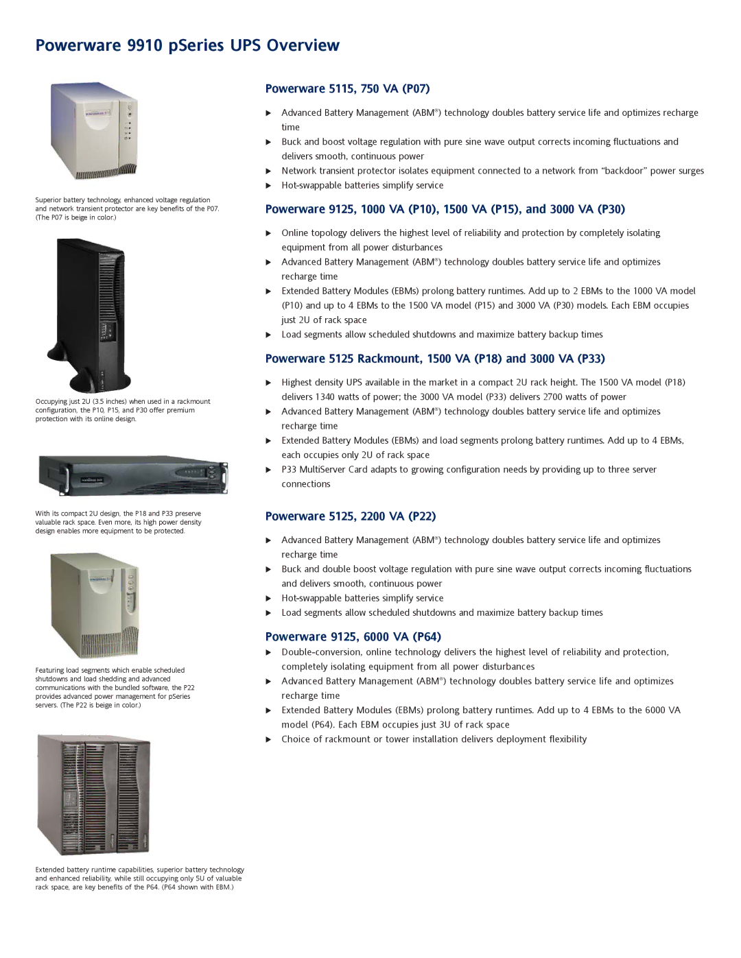 Powerware 9910 p Series warranty Powerware 9910 pSeries UPS Overview 