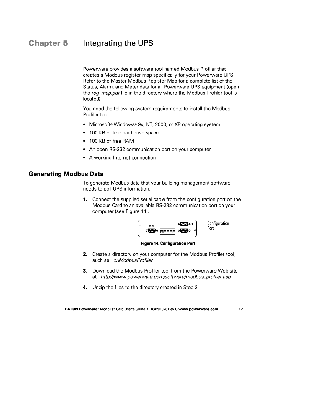 Powerware FCC 15 manual Integrating the UPS, Generating Modbus Data 