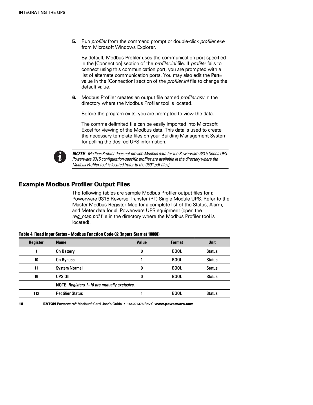 Powerware FCC 15 manual Example Modbus Profiler Output Files 